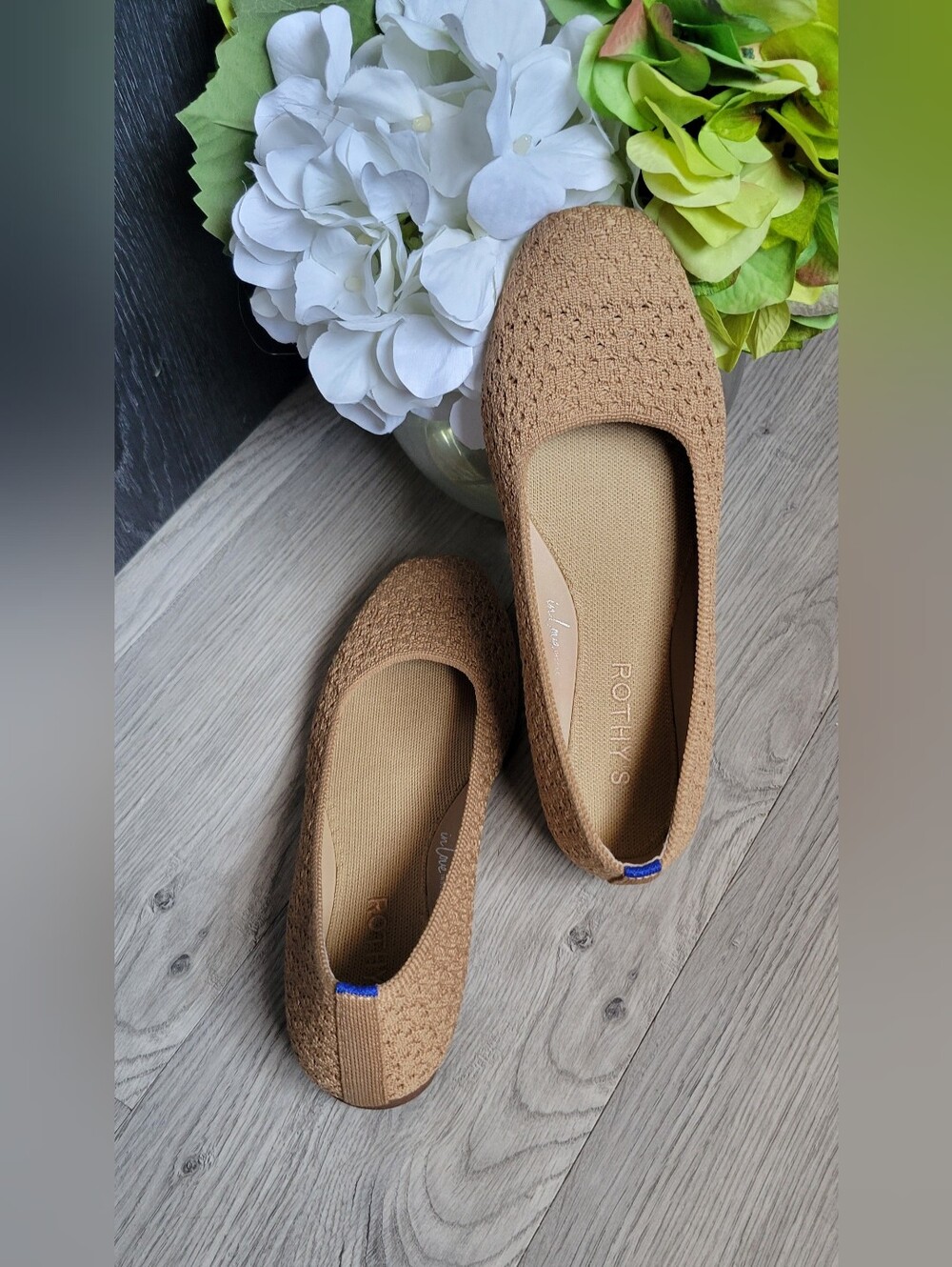 Rothy's The Max Square Toe Wren Crochet Tan Camel Flats, Women's US 7.5 EU 37.5 - Picture 2 of 15
